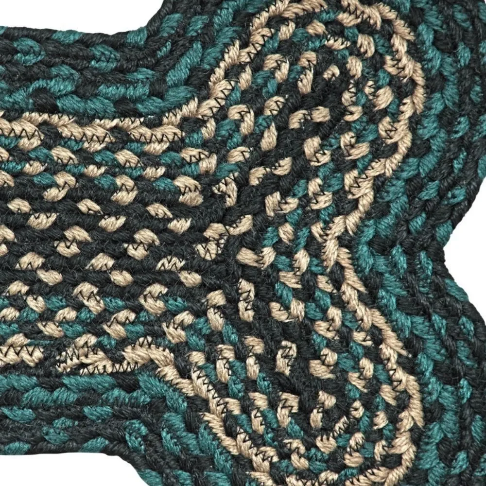 Farmhouse Green Black Cream Jute Braided Bone Shaped Dog Feeder Mat Pet